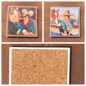 Horse and Woman Rider Lot of 2 Square Coasters Southwestern Style Unbranded